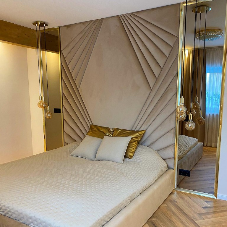 Panele tapicerowane na wymiar, łóżko ramowe z pojemnikiem na pościel Dappi